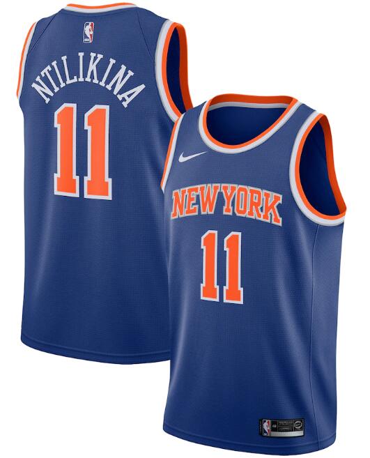 New Yok Knicks Blue #11 Frank Ntilikina Icon Edition Stitched Swingman NBA Jersey - Click Image to Close