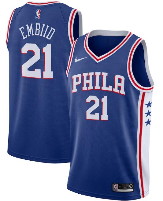 Men's Philadelphia 76ers #21 Joel Embiid Royal Icon Edition Stitched Swingman NBA Jersey