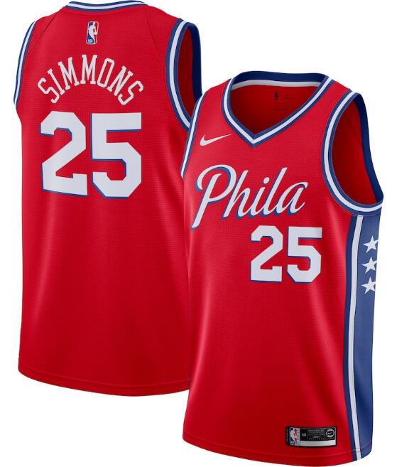 Men's Philadelphia 76ers Red #25 Ben Simmons Statement Edition Stitched Swingman NBA Jersey