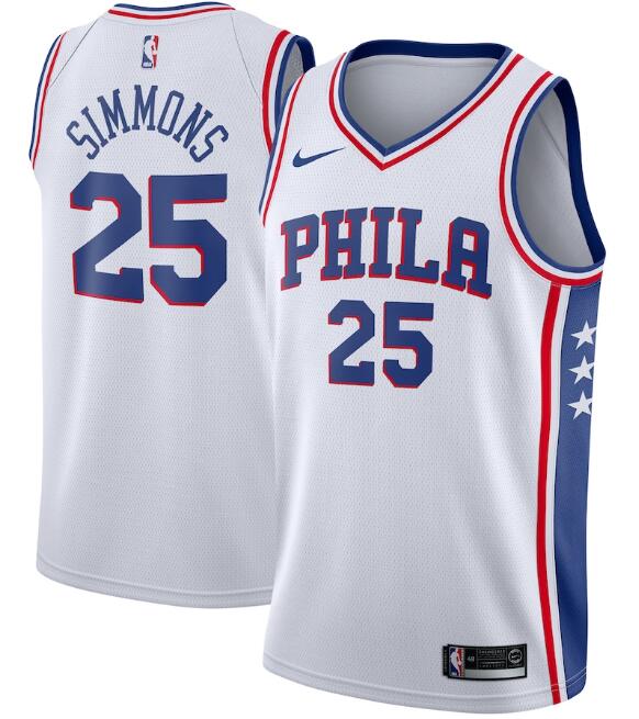 Men's Philadelphia 76ers White #25 Ben Simmons Association Edition Stitched Swingman NBA Jersey - Click Image to Close