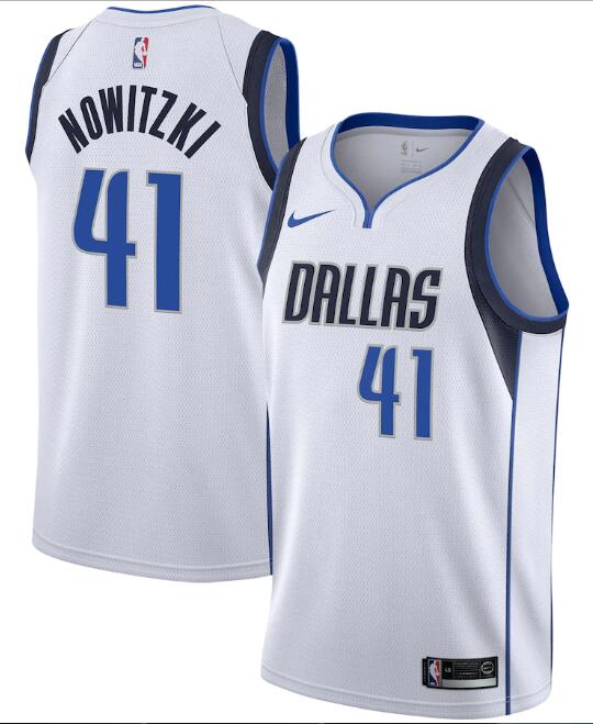 Men's Dallas Mavericks White #41 Dirk Nowitzki Association Edition Swingman Stitched NBA Jersey