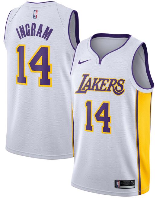 Men's Los Angeles Lakers White #14 Brandon Ingram Association Edition Stitched NBA Jersey