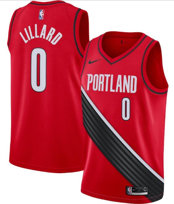 Men's Portland Trail Blazers Red #0 Damian Lillard Statement Edition Stitched NBA Jersey