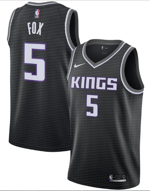 Men's Sacramento Kings Black #5 De'Aaron Fox Statement Editon Stitched NBA Jersey