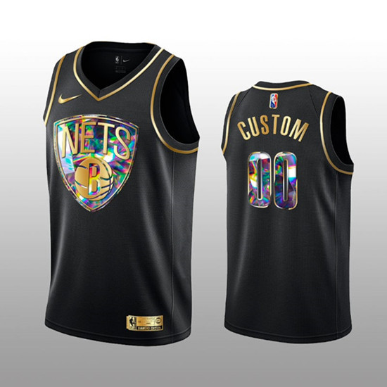 Men's Brooklyn Nets Active Player Custom 2021/22 Black Golden Edition 75th Anniversary Diamond Logo Stitched Basketball Jersey - Click Image to Close