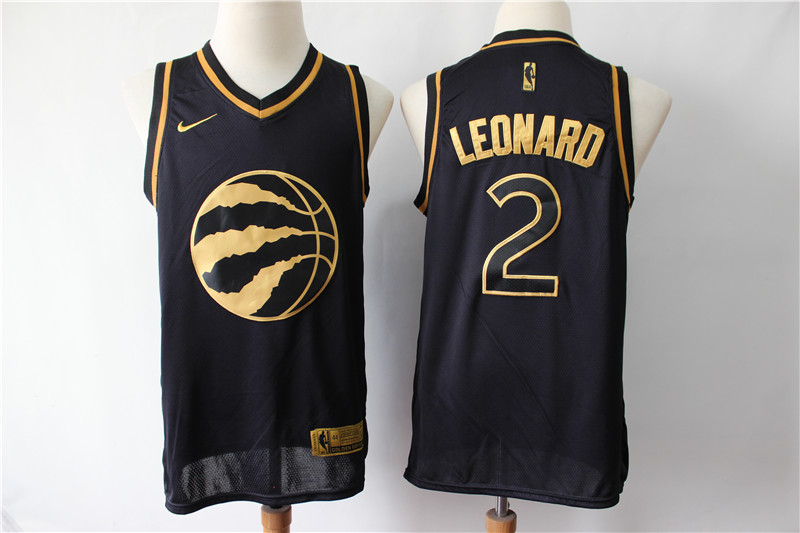 Men's Toronto Raptors #2 Kawhi Leonard Black Gold Stitched NBA Jersey