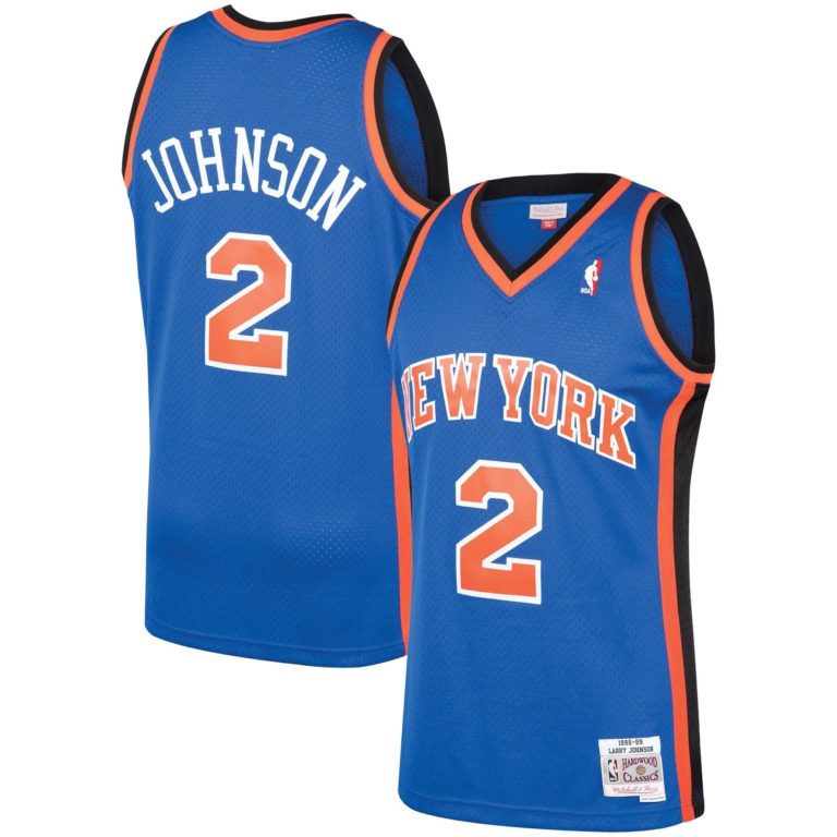 New Yok Knicks #2 Larry Johnson Blue 1991-92 Hardwood Classics Stitched NBA Jersey - Click Image to Close