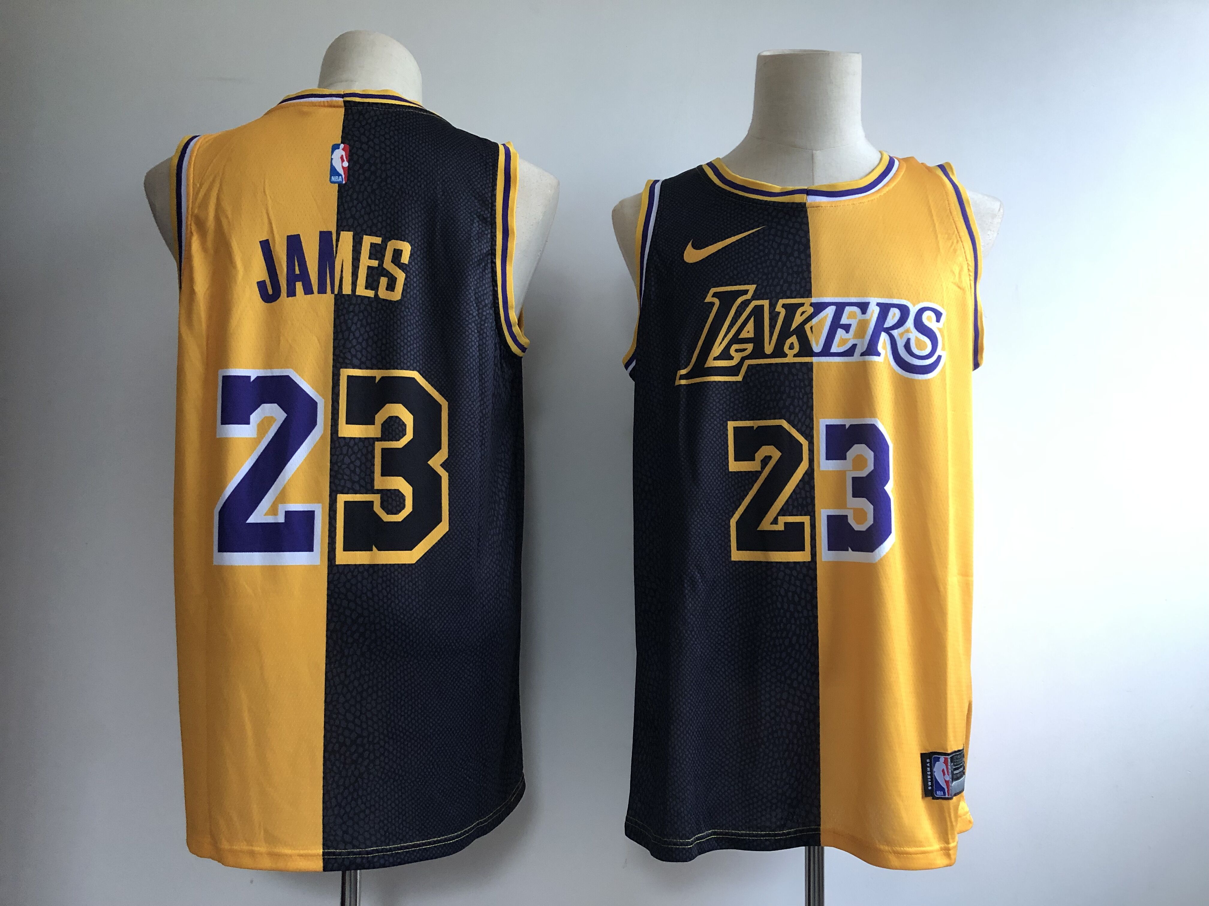 Men's Los Angeles Lakers #23 Lebron James Black/Gold Fashion Swingman Stitched NBA Jersey - Click Image to Close