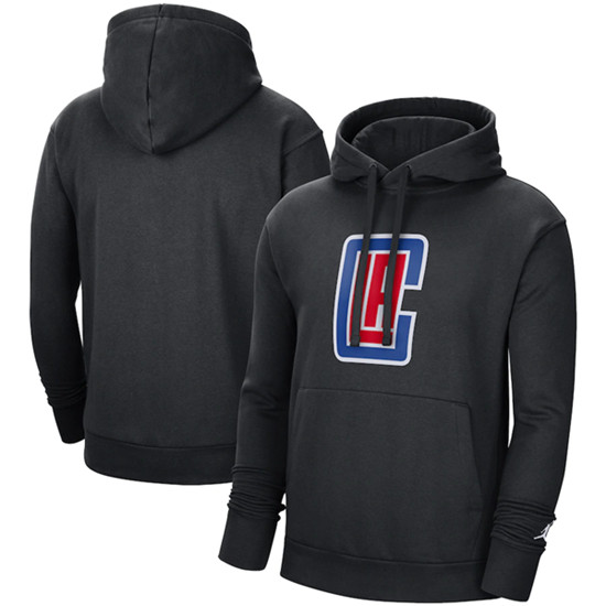 Men's Los Angeles Clippers 2021 Black City Edition Essential Logo Fleece Pullover Hoodie - Click Image to Close