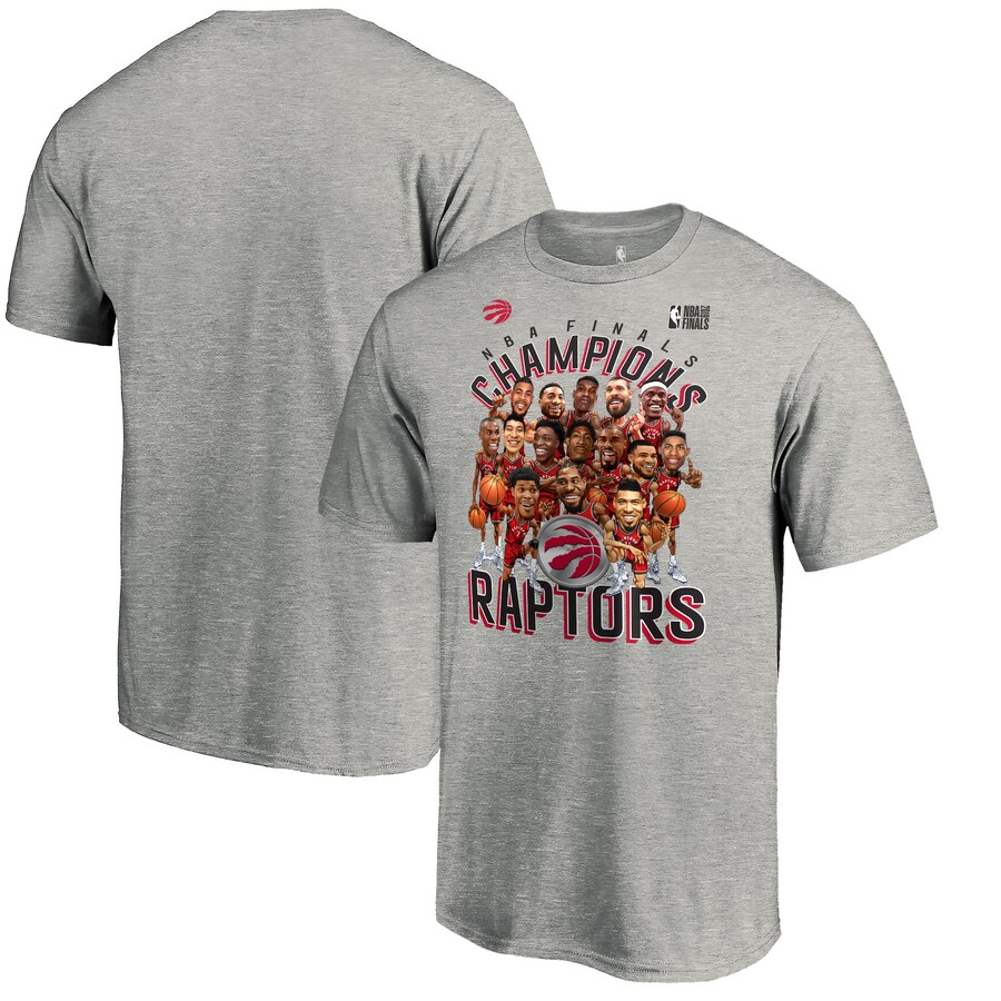 Toronto Raptors Heather Charcoal 2019 NBA Finals Champions Caricature Roster T-Shirt (All Size)