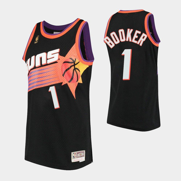 Men's Phoenix Suns #1 Devin Booker Black Throwback Stitched Jersey