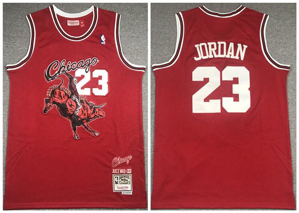 Men's Chicago Bulls #23 Michael Jordan Red Mitchell & Ness Juice Wrld Stitched Jersey