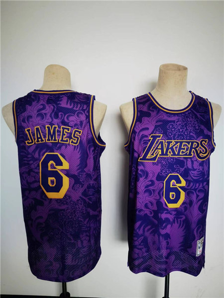 Men's Los Angeles Lakers #6 LeBron James 2022 Purple Lunar New Year Tiger CNY 4.0 HWC Stitched Basketball Jersey