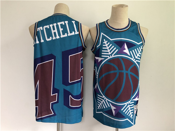 Men's Utah Jazz #45 Donovan Mitchell Blue Big Face Throwback Stitched NBA Jersey