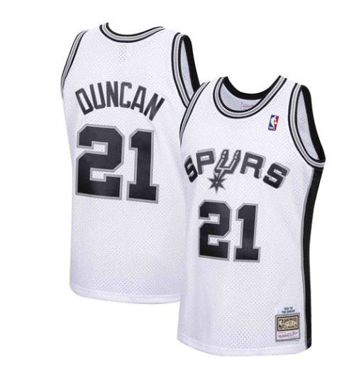 Men's San Antonio Spurs #21 Tim Duncan White 1998-99 Throwback basketball Jersey