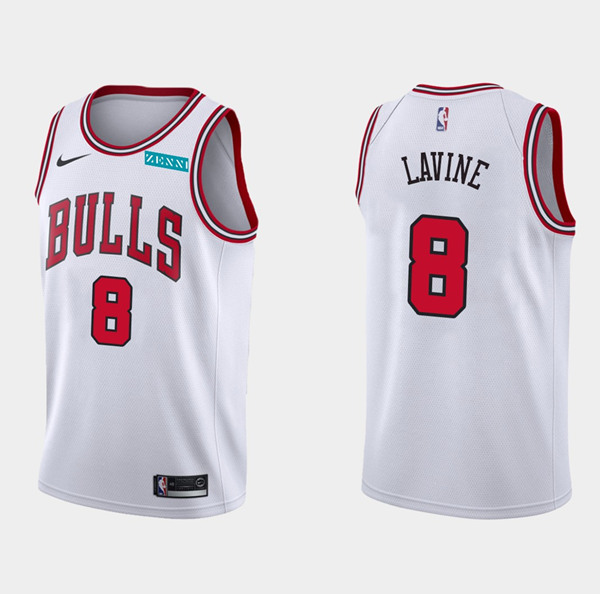 Men's Chicago Bulls #8 Zach LaVine White Stitched NBA Jersey - Click Image to Close