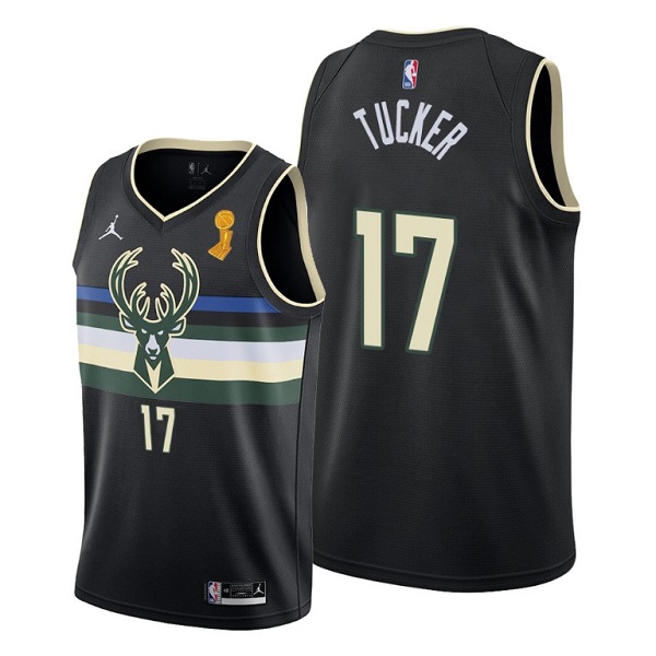 Men's Milwaukee Bucks #17 P.J. Tucker 2021 Black Finals Champions Stitched Basketball Jersey - Click Image to Close