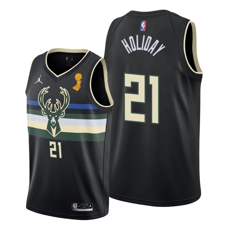 Men's Milwaukee Bucks #21 Jrue Holiday 2021 Black Finals Champions Stitched Basketball Jersey