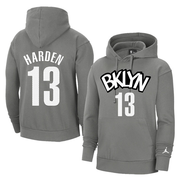 Men's Brooklyn Nets #13 James Harden 2021 Gray Pullover Hoodie - Click Image to Close