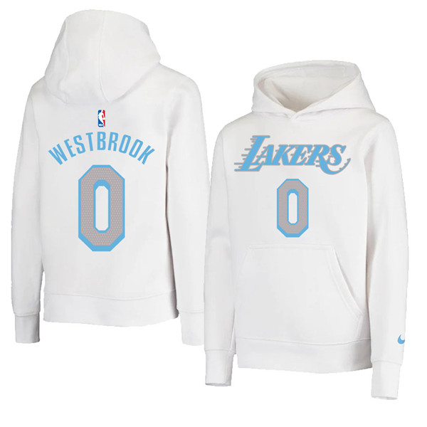 Men's Los Angeles Lakers #0 Russell Westbrook 2021 White Pullover Hoodie - Click Image to Close