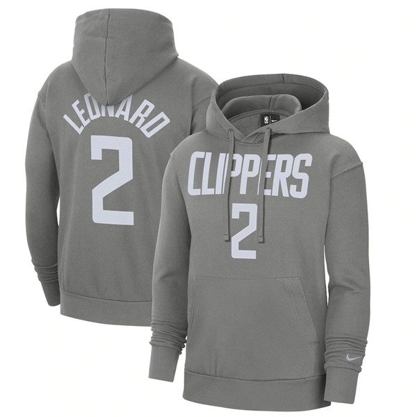 Men's Los Angeles Clippers #2 Kawhi Leonard 2021 Gray Pullover Hoodie - Click Image to Close