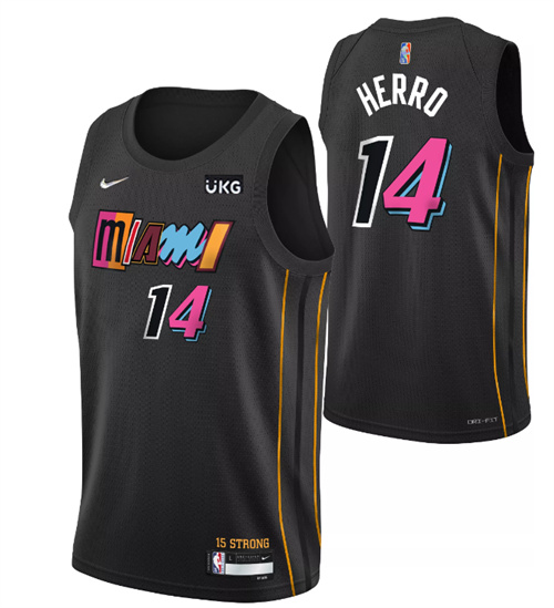 Men's Miami Heat #14 Tyler Herro 2021/2022 Black City Edition 75th Anniversary Stitched Jersey