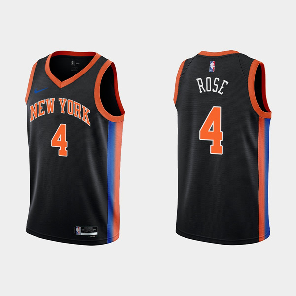 Men's New York Knicks #4 Derick Rose Black City Edition Stitched Basketball Jersey