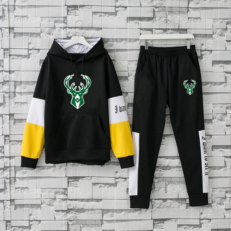 Men's Milwaukee Bucks 2019 Black Tracksuits Hoodie Suit - Click Image to Close