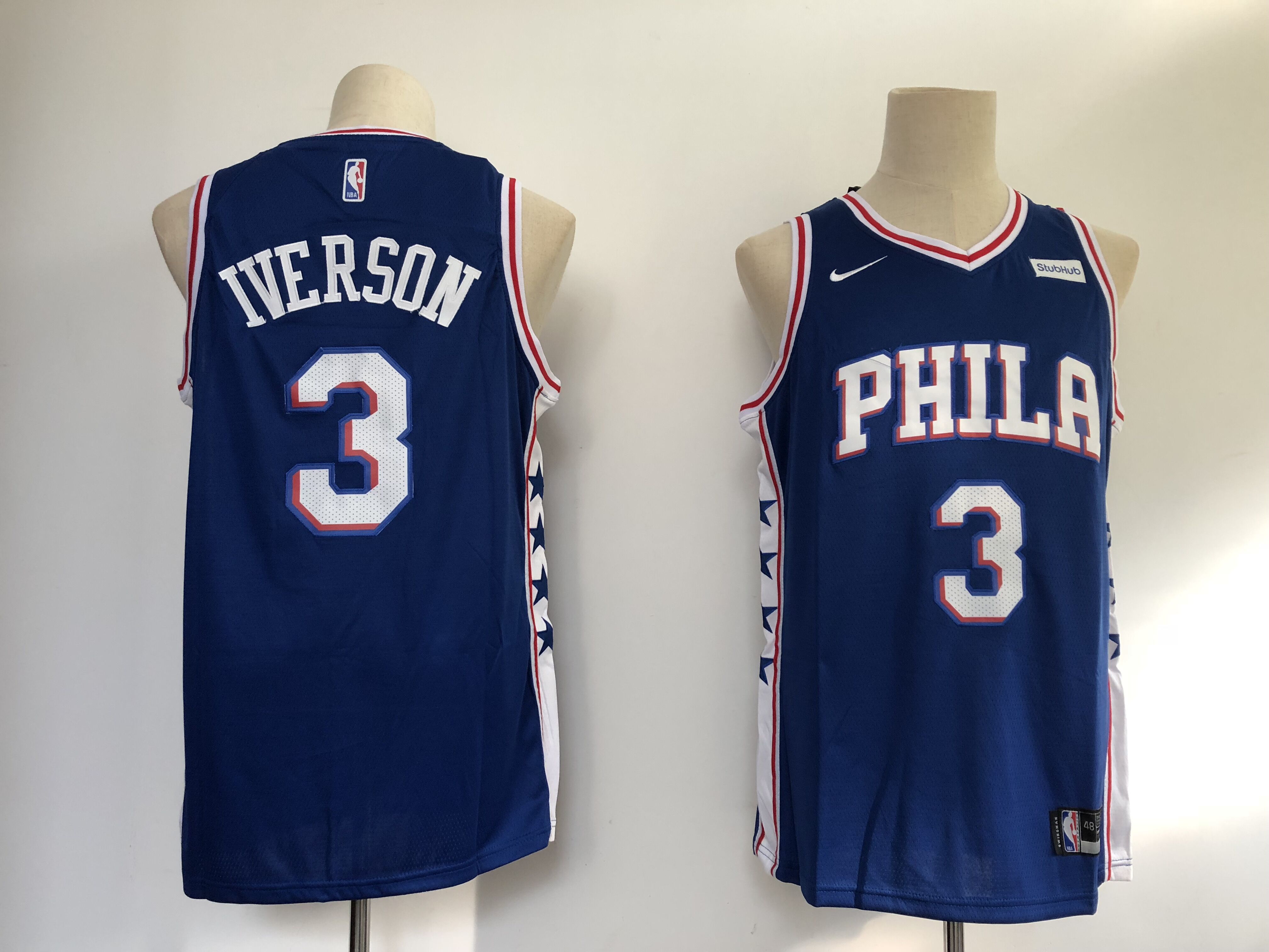 Men's Philadelphia 76ers #3 Allen Iverson Blue Swingman Stitched NBA Jersey