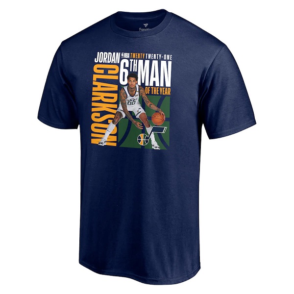 Men's Utah Jazz 2021 Navy Jordan Clarkson NBA 6th Man Of The Year T-Shirt - Click Image to Close