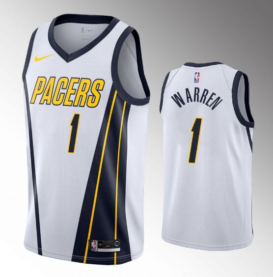 Men's Indiana Pacers White #1 T.J. Warren Stitched NBA Jersey - Click Image to Close