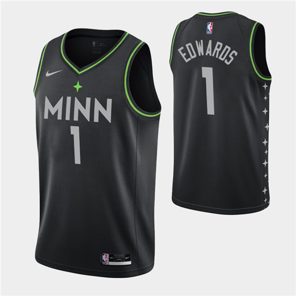 Men's Minnesota Timberwolves Navy #1 Anthony Edwards Black City Swingman Stitched NBA Jersey