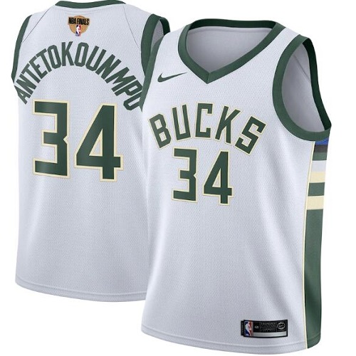 Men's Milwaukee Bucks #34 Giannis Antetokounmpo 2021 Finals White Association Edition Stitched Jersey