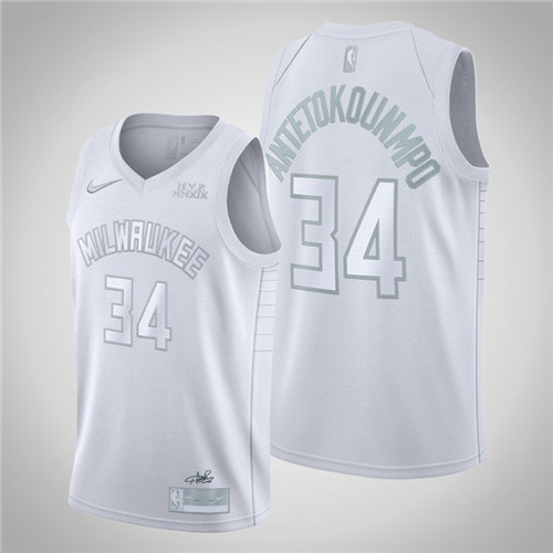 Men's Milwaukee Bucks #34 Giannis Antetokounmpo MVP White Stitched NBA Jersey - Click Image to Close