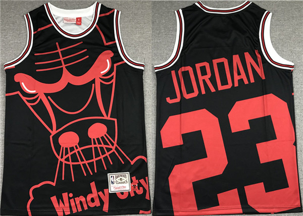 Men's Chicago Bulls #23 Michael Jordan Black Big Face Stitched Jersey - Click Image to Close