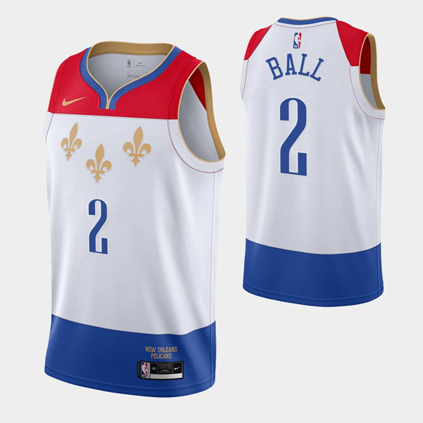 Men's New Orleans Pelicans #2 Lonzo Ball White City Edition New Uniform 2020-21 Stitched NBA Jersey