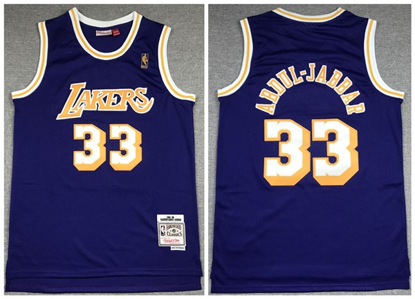 Men's Los Angeles Lakers #33 Kareem Abdul-Jabbar Purple 1994-95 Throwback Stitched NBA Jersey