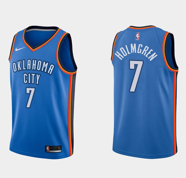 Men's Oklahoma City Thunder #7 Chet Holmgren 2022 Draft Blue Stitched NBA Jersey - Click Image to Close