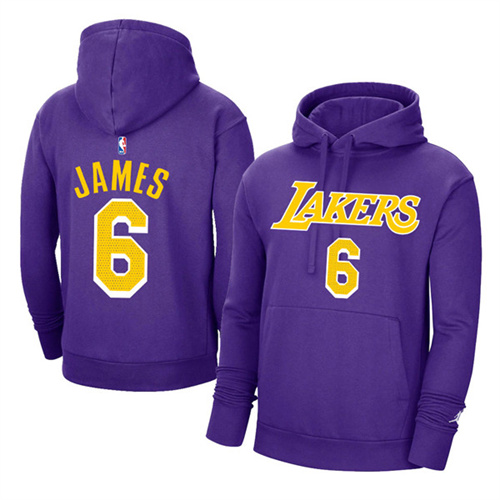 Men's Los Angeles Lakers #6 LeBron James 2021 Purple Pullover Hoodie - Click Image to Close