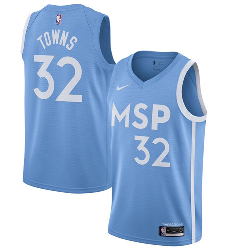 Men's Minnesota Timberwolves #32 Karl-Anthony Towns Blue 2019 City Edition Stitched NBA Jersey