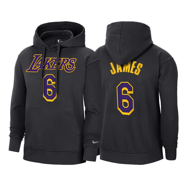 Men's Los Angeles Lakers #6 LeBron James 2021 Black Pullover Hoodie - Click Image to Close