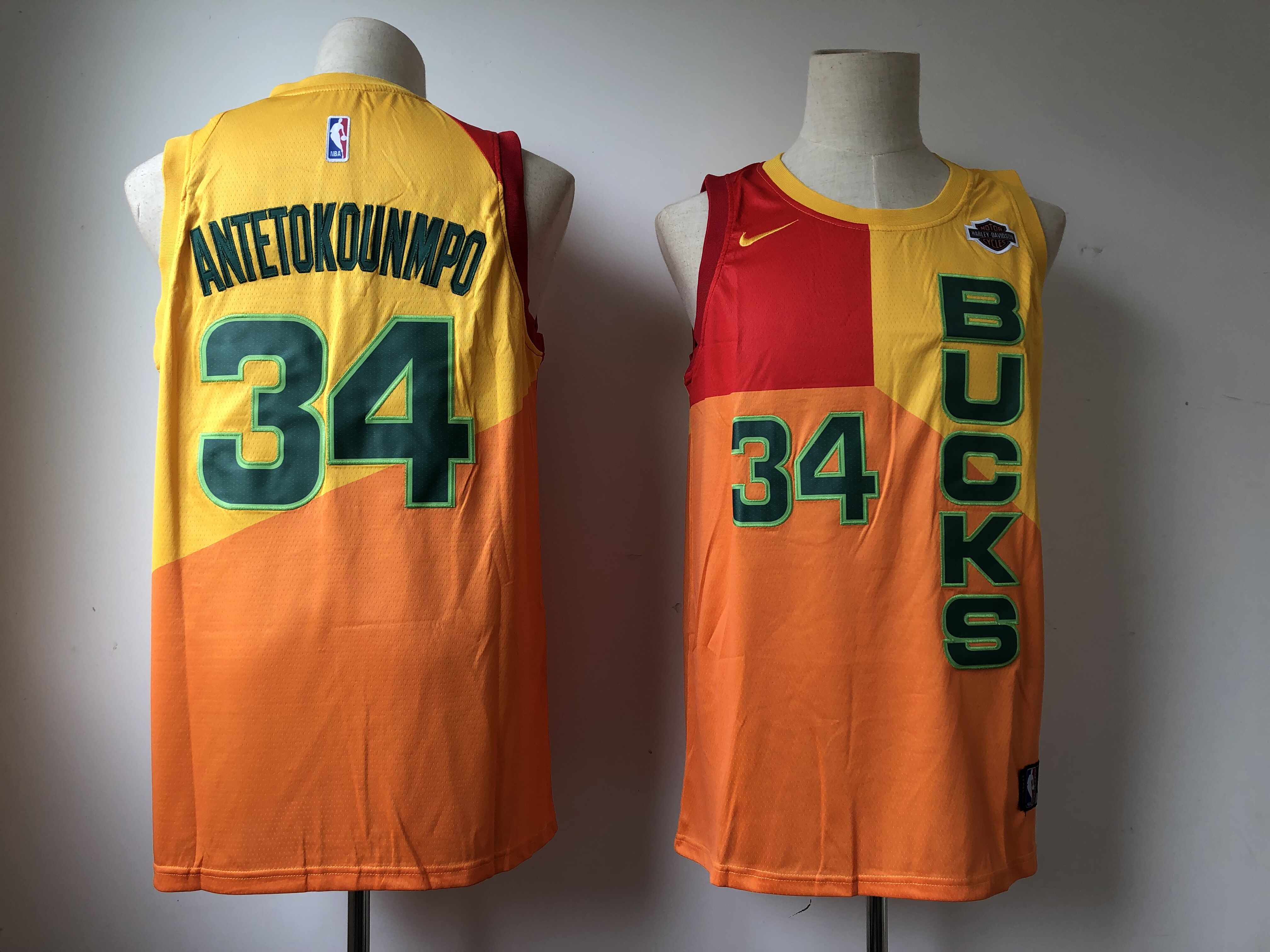 Men's Milwaukee Bucks #34 Giannis Antetokounmpo Yellow 2018/19 City Edition Swingman Stitched NBA Jersey