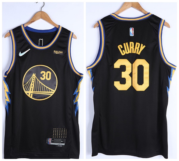 Men's Golden State Warriors #30 Stephen Curry 75th Anniversary Black Stitched Basketball Jersey