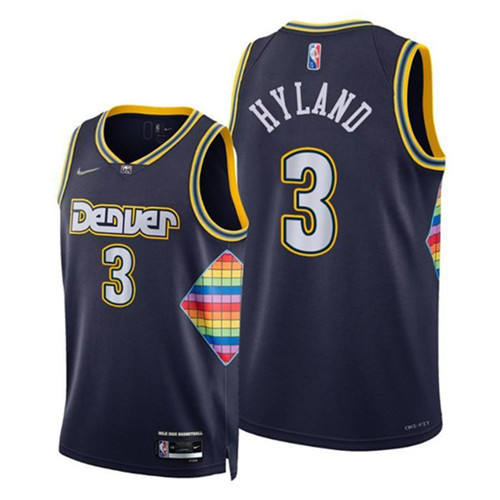 Men's Denver Nuggets #3 Nah'Shon Hyland Navy 75th Anniversary City Stitched Jersey