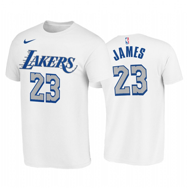 Los Angeles Lakers #23 LeBron James 2020-21 City Edition White New Blue Silver LogoT-Shirt (All Size)