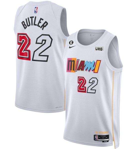 Men's Miami Heat #22 Jimmy Butler White 2022/23 City Edition With NO.6 Patch Stitched Jersey