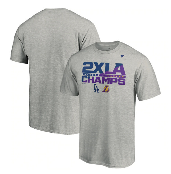 Los Angeles Lakers 2020 Grey Dual Champions 2x T-Shirt (All Size)