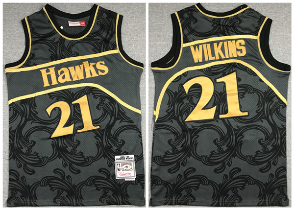 Men's Atlanta Hawks #21 Dominique Wilkins Black Throwback Stitched Jersey