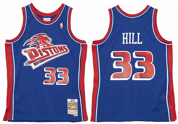 Men's Detroit Pistons #33 Grant Hill Mitchell & Ness Blue Classic NBA Stitched Jersey - Click Image to Close