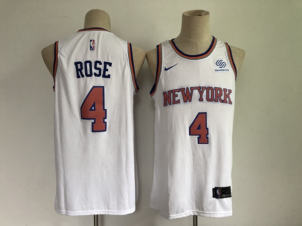 Men's New York Knicks #4 Derrick Rose White Stitched NBA Jersey - Click Image to Close